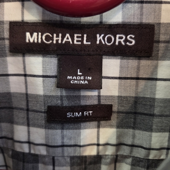 ⭐️Michael Kors Men's Gray Checkered Shirt Slim Fit Size Large - Picture 3 of 3
